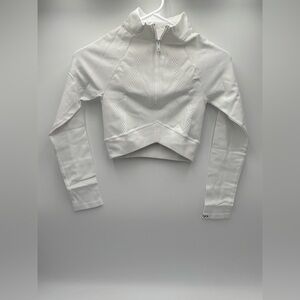 Women's White Cropped athletics, quarter zip compression workout top medium